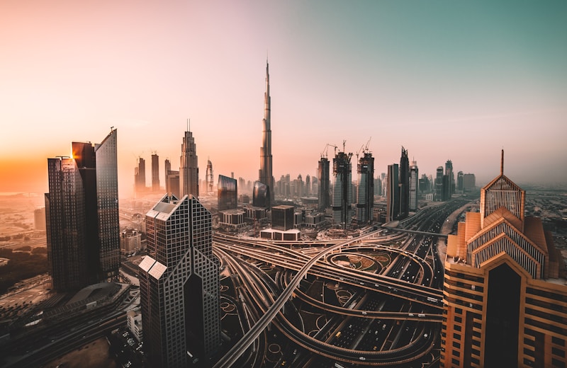 Dubai skyline with Burj Khalifa and modern architecture